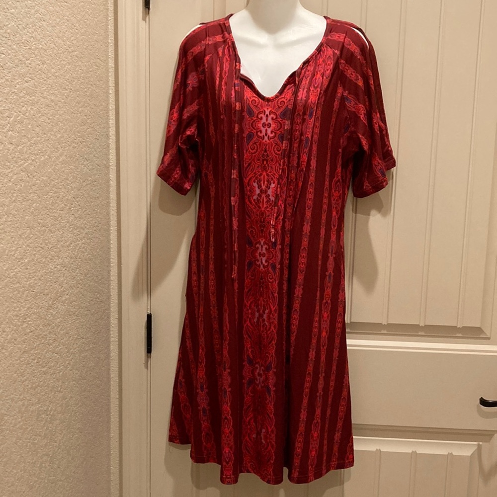 Reborn New York Women’s Size M Dress Cold Shoulder Pintuck Ties Stretchy Pockets